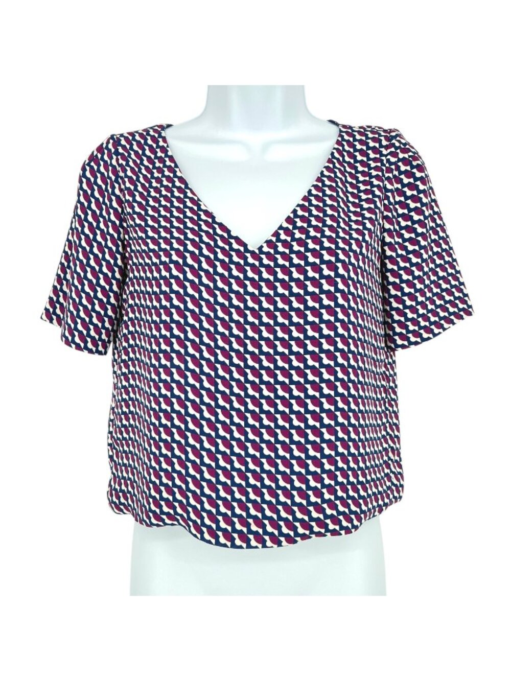 Babaton Modern Mod Geometric V-Neck Short Sleeve Purple Blouse Size XXS